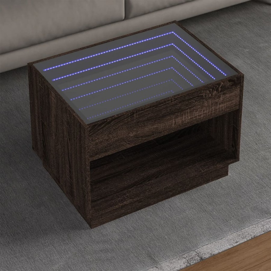 Table basse avec LED infini chêne marron 70x50x50 cm