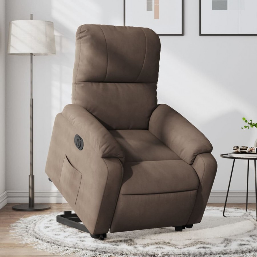 Fauteuil inclinable électrique marron tissu microfibre