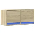 Meuble TV mural avec lumières LED chêne sonoma 80x31x35 cm