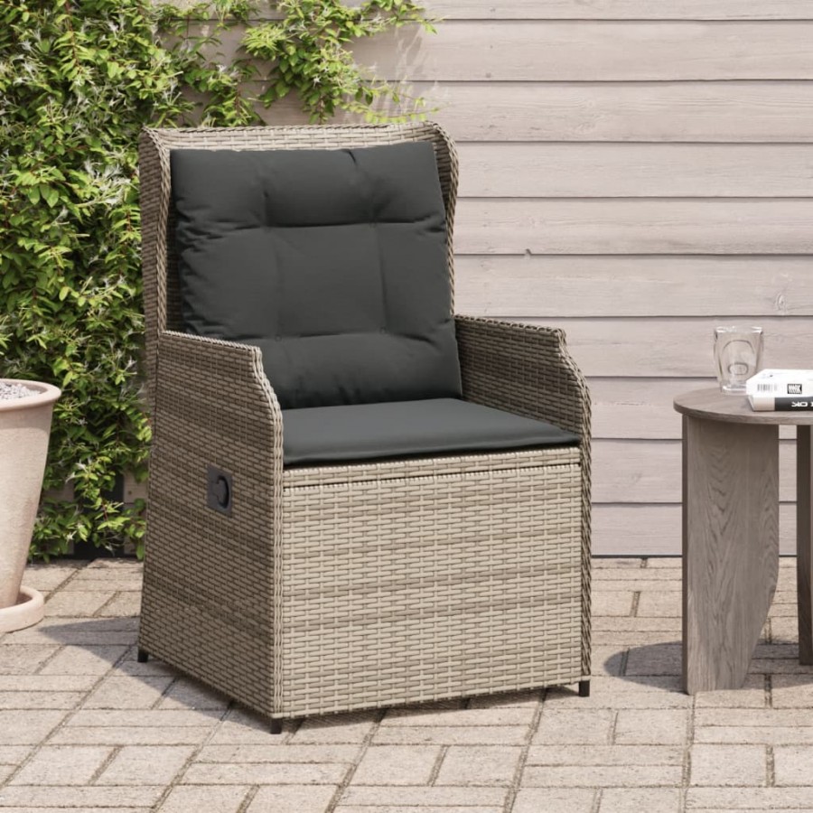 Chaises inclinables de jardin lot de 2 et coussins gris rotin