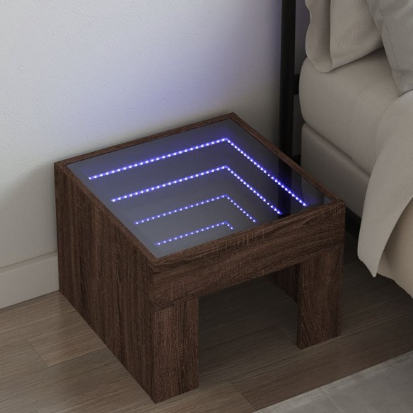 Table de chevet avec LED infini chêne marron 40x40x30 cm