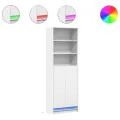 Buffet haut avec LED blanc 69x32,5x200 cm bois d’ingénierie