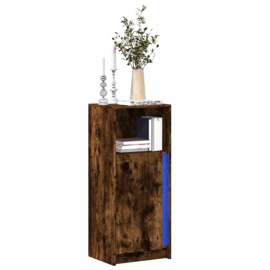 Buffet avec LED chêne fumé 42,5x34x100 cm bois d'ingénierie