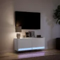Meuble TV mural avec lumières LED blanc 100x31x35 cm