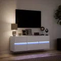 Meuble TV mural avec lumières LED blanc 130x31x45 cm