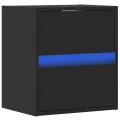 Tables de chevet murales avec lumières LED 2 pcs noir