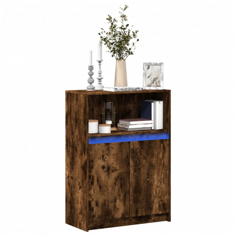 Buffet avec LED chêne fumé 72x34x100 cm bois d'ingénierie