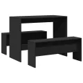 Ensemble table à manger et bancs 3 pcs noir bois d'ingénierie