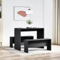 Ensemble table à manger et bancs 3 pcs noir bois d'ingénierie