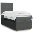cadre de lit avec matelas Gris foncé 100x200cm Tissu