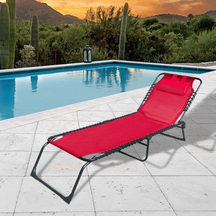 Marbueno Vouwstoel Staal Met Kussen Tuin en Zwembad 190X58X27 cm Rood 2
