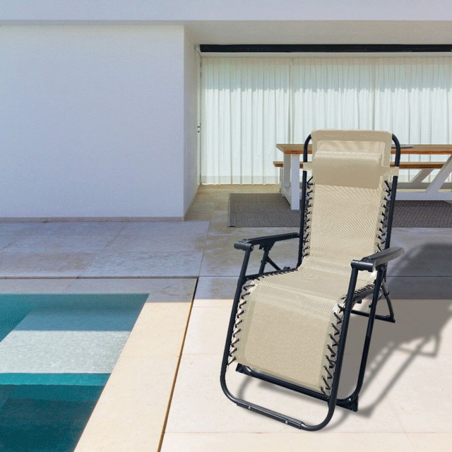 Marbueno Chaise Longue Pliante Acier Avec Coussin Jardin et Piscine 90