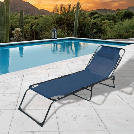 Marbueno Transat Pliable Acier Avec Coussin Jardin et Piscine 190X58X2