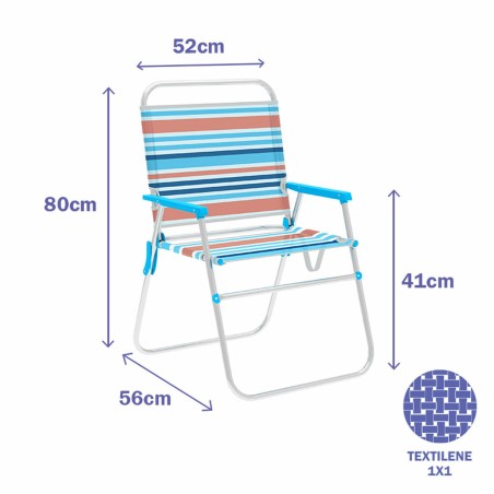 Marbueno Folding Chair Aluminum Orange and Blue Stripes Beach Pool 52X