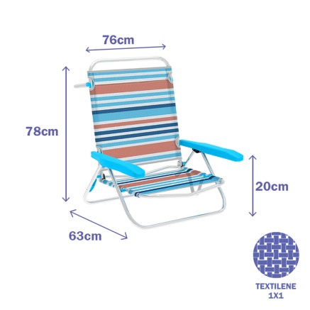 Marbueno Folding Chair 5 Positions Aluminum Orange Blue Stripes Beach 2