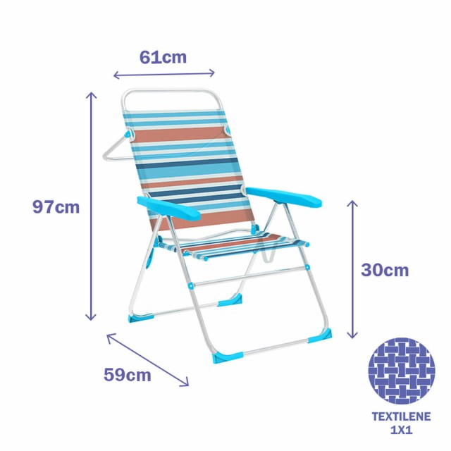 Marbueno Folding Chair 5 Positions Aluminum Orange Blue Stripes Beach