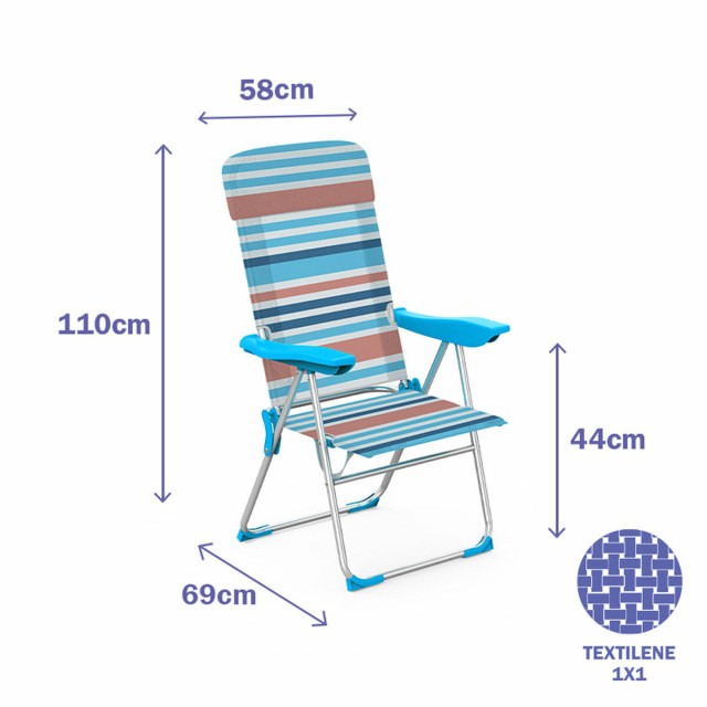 Marbueno Folding Chair 5 Positions Aluminum with Cushion Orange Blue S