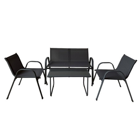 Marbueno Garden Table and Chairs Set Black Steel Textilene 10468