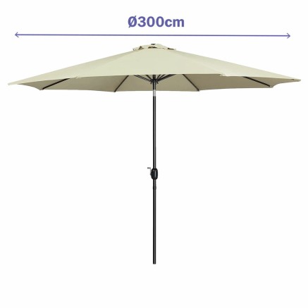 Marbueno Parasol Acier 8 Baleines D300 cm Polyester Beige Jardin Terra 2