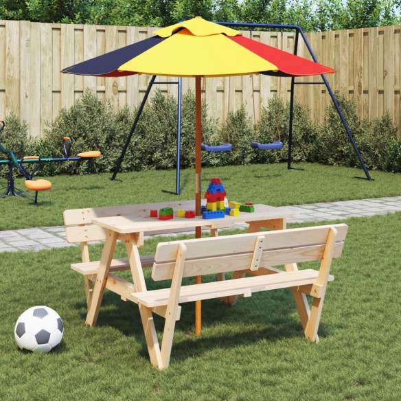 Table de pique-nique pour 4 enfants avec parasol bois de sapin