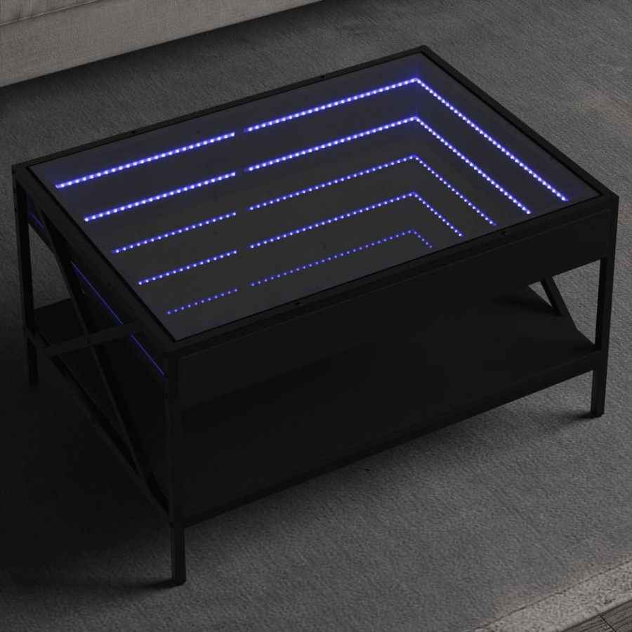 Table basse avec LED infini noir 70x50x38 cm