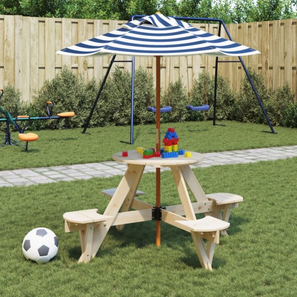 Table de pique-nique pour 4 enfants avec parasol rond sapin