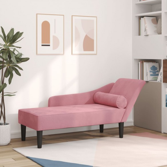 Chaise longue avec coussins rose velours