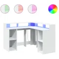 Bureau avec lumières LED blanc 130x130x91 cm bois d'ingénierie