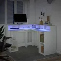 Bureau avec lumières LED blanc 130x130x91 cm bois d'ingénierie