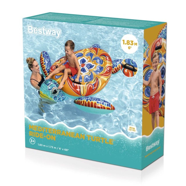 Bestway Inflatable Turtle 183x173 cm with Handles +3 Years Beach Pool