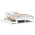 Cadre de lit avec tiroirs sans matelas blanc 140x190 cm
