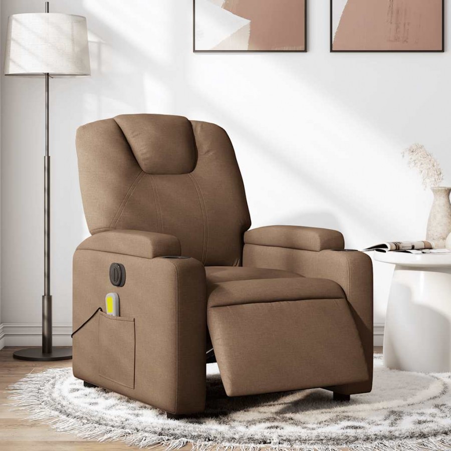 Fauteuil inclinable de massage électrique marron tissu