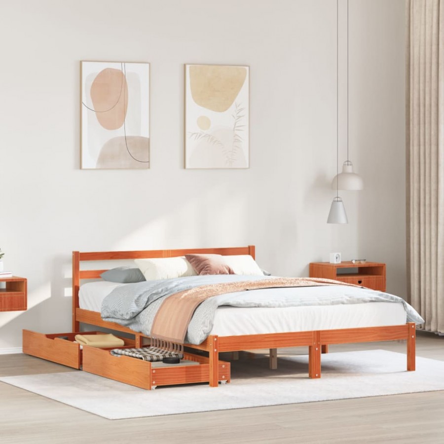 Cadre de lit sans matelas cire marron 140x200cm bois pin massif