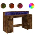 Bureau et lumières LED chêne fumé 140x55x91cm bois d'ingénierie