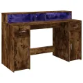 Bureau et lumières LED chêne fumé 140x55x91cm bois d'ingénierie