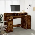 Bureau et lumières LED chêne fumé 140x55x91cm bois d'ingénierie