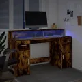 Bureau et lumières LED chêne fumé 140x55x91cm bois d'ingénierie