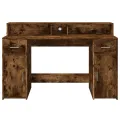 Bureau et lumières LED chêne fumé 140x55x91cm bois d'ingénierie