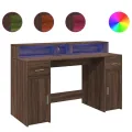 Bureau et lumières LED chêne marron bois d'ingénierie