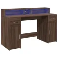 Bureau et lumières LED chêne marron bois d'ingénierie