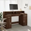 Bureau et lumières LED chêne marron bois d'ingénierie