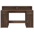 Bureau et lumières LED chêne marron bois d'ingénierie