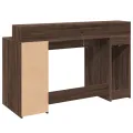 Bureau et lumières LED chêne marron bois d'ingénierie
