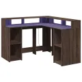 Bureau et lumières LED chêne marron bois d'ingénierie
