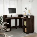 Bureau et lumières LED chêne marron bois d'ingénierie