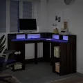 Bureau et lumières LED chêne marron bois d'ingénierie