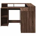 Bureau et lumières LED chêne marron bois d'ingénierie