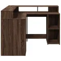 Bureau et lumières LED chêne marron bois d'ingénierie