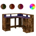 Bureau et lumières LED chêne fumé 130x130x91cm bois ingénierie