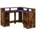 Bureau et lumières LED chêne fumé 130x130x91cm bois ingénierie